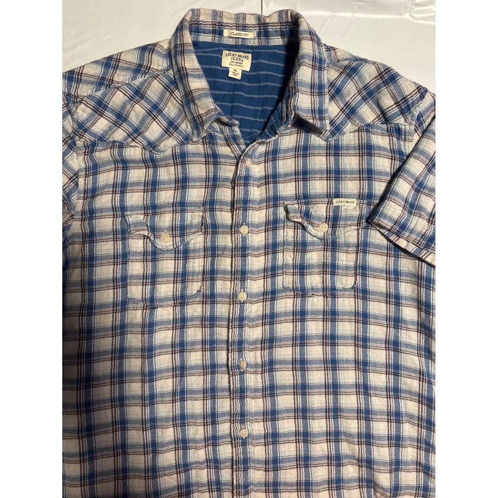 Lucky Brand Mens XL Short Sleeve Western Plaid Shirt Button Down Classic‎ Fit